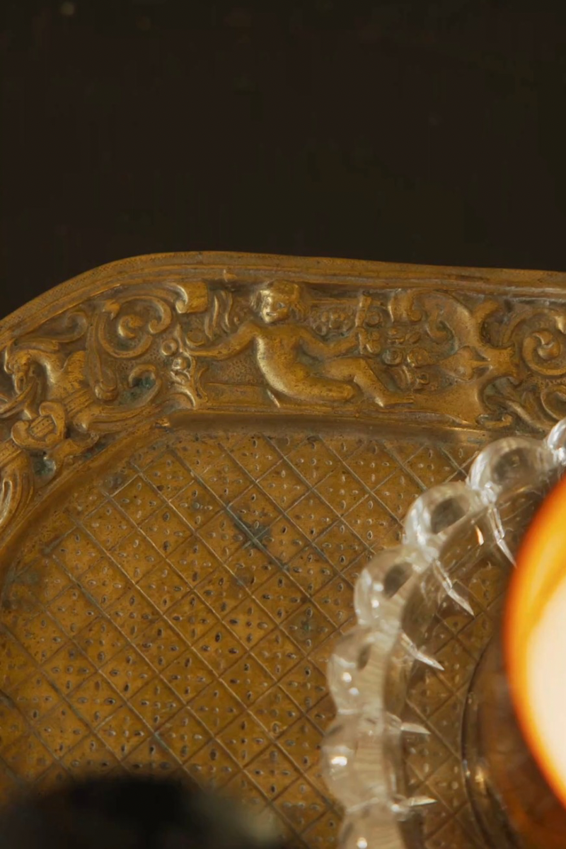 Rococo Revival Bronze Serving Tray with Cherub Accents
