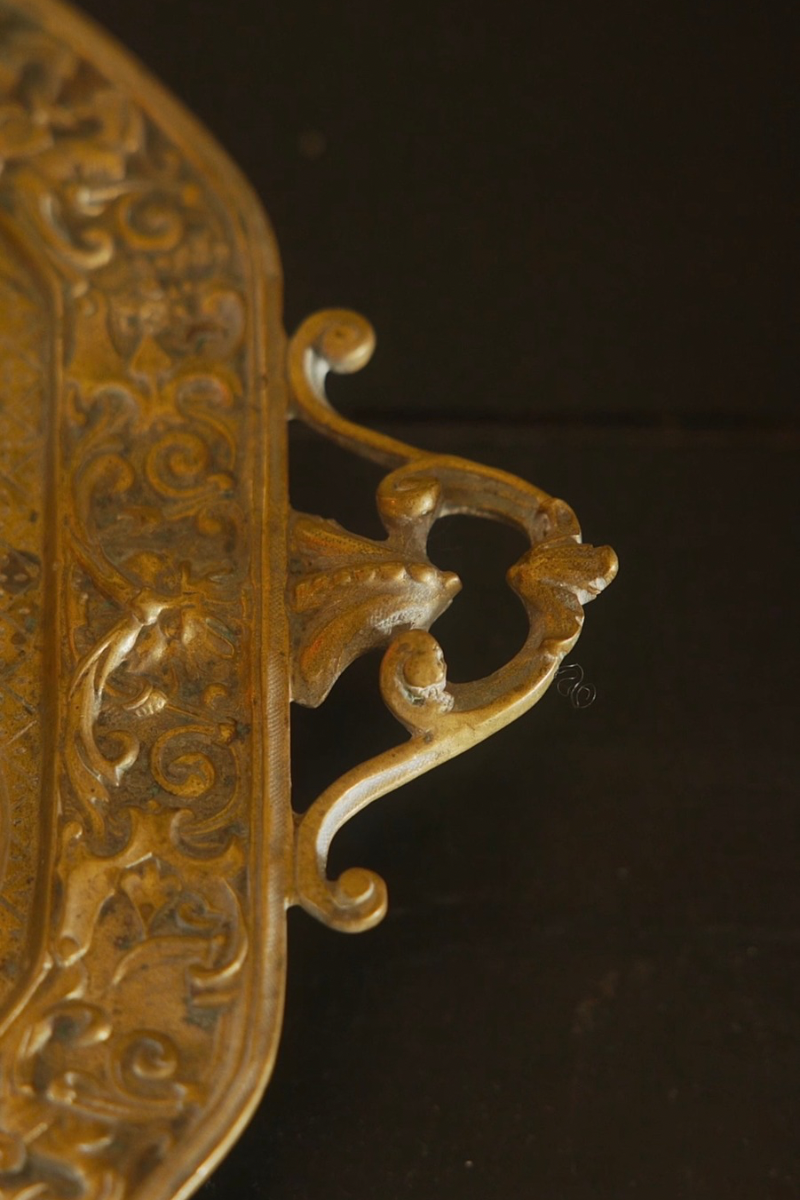 Rococo Revival Bronze Serving Tray with Cherub Accents