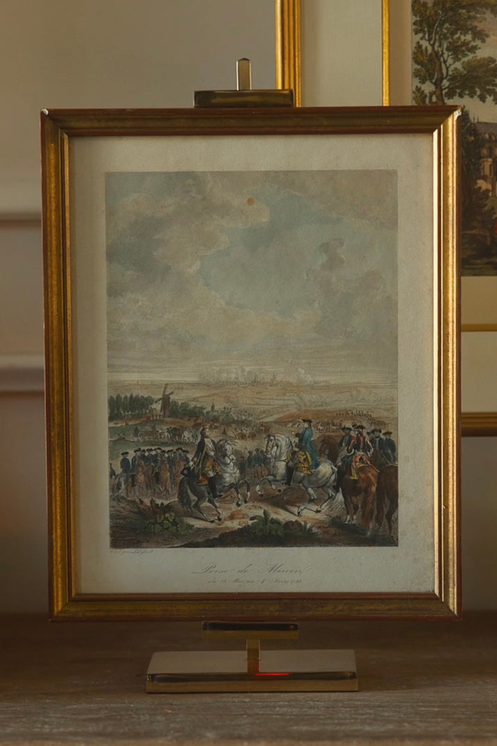 19th Century French Hand - Colored Military Engraving "Prise de Menin"