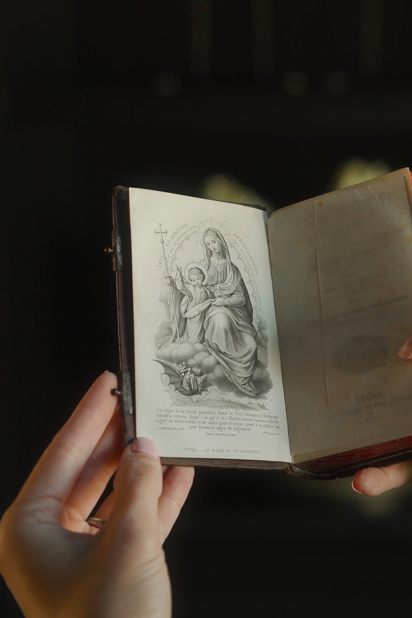 1873 French Leather Bound Pasoissien Romain Catholic Prayer Book with Ornate Clasps