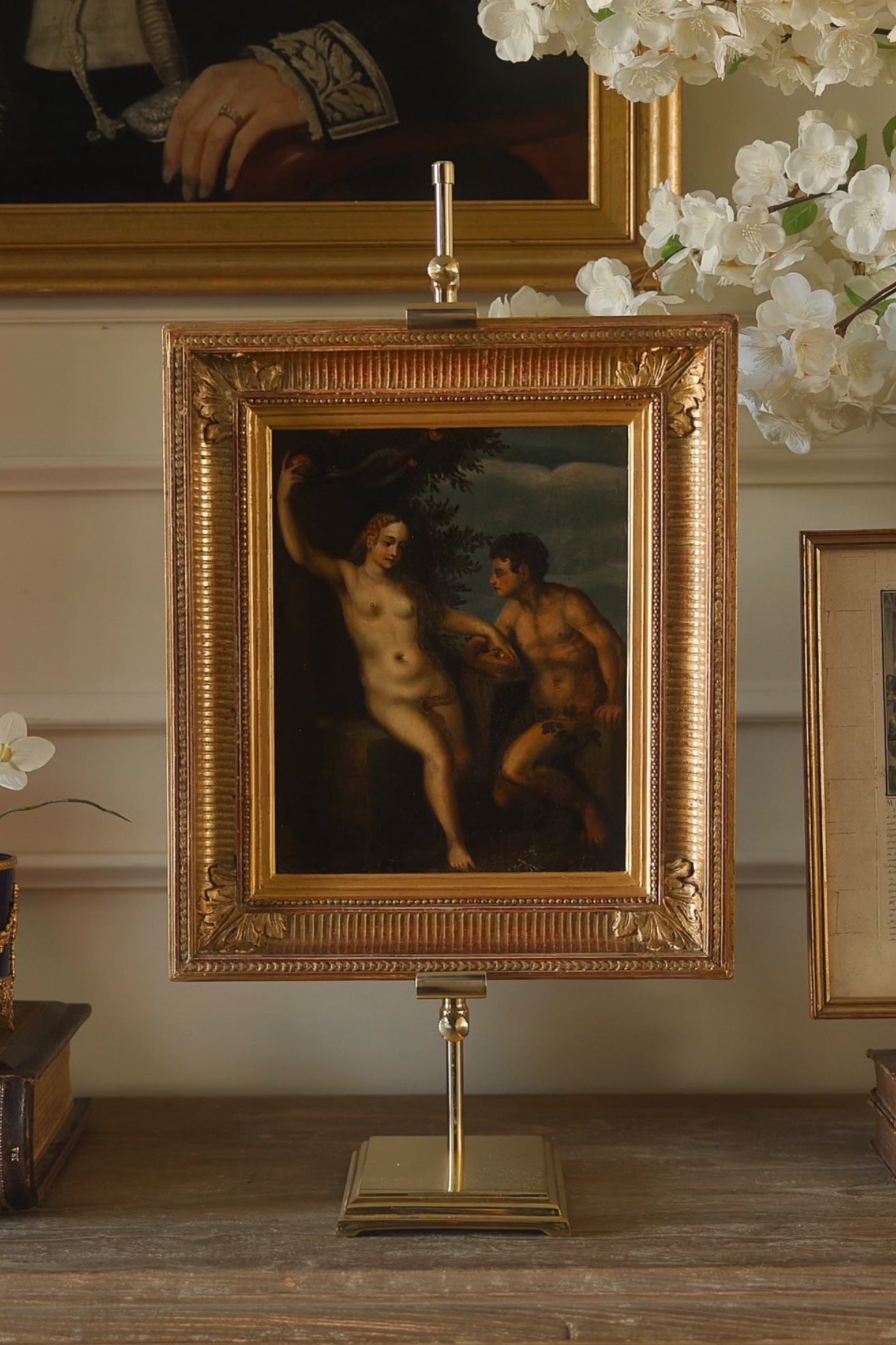 19th C. Continental School of Art Oil on Canvas Depicting Adam and Eve in the Garden of Eden