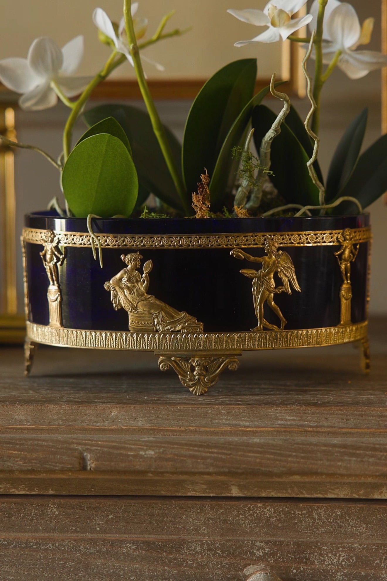 19th C. Ormolu Caged Cobalt Blue Glass French Empire Jardiniere