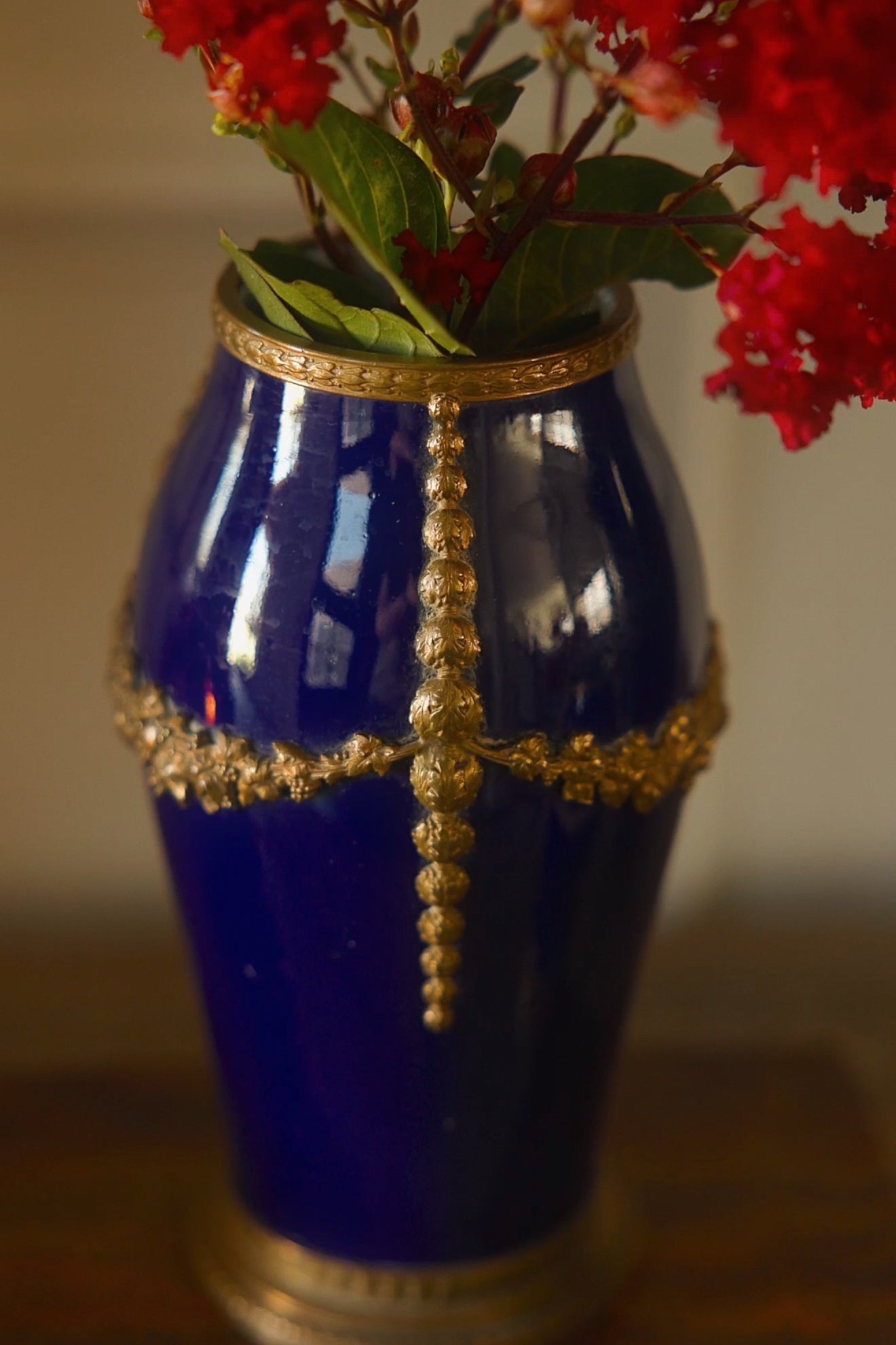 Pair of 19th Century French Cobalt Blue Porcelain & Gilt Bronze Vases - Napoleon III