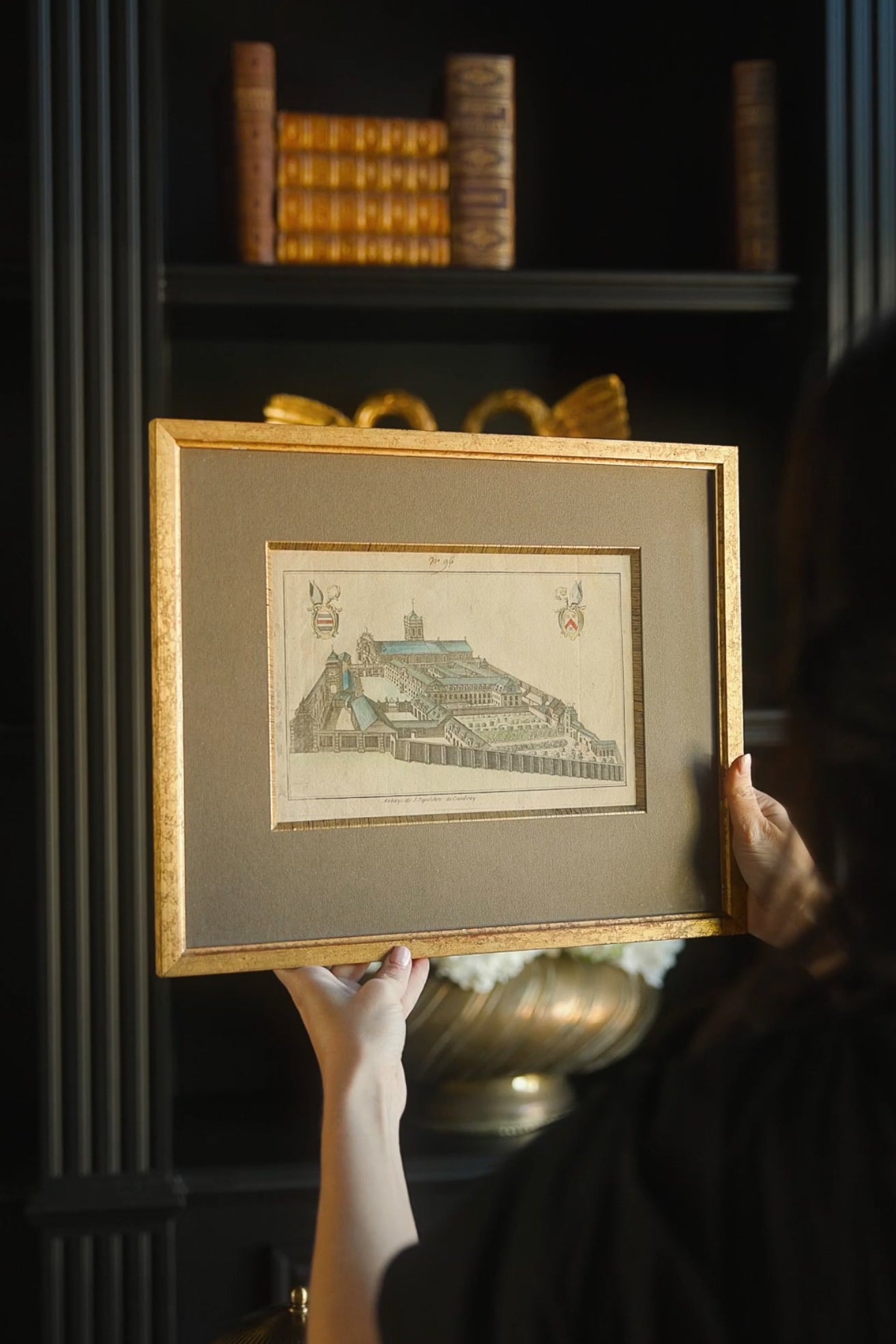 19th C. French Hand Colored Engraving of the Abbey of Saint Sepulcre de Cambrai