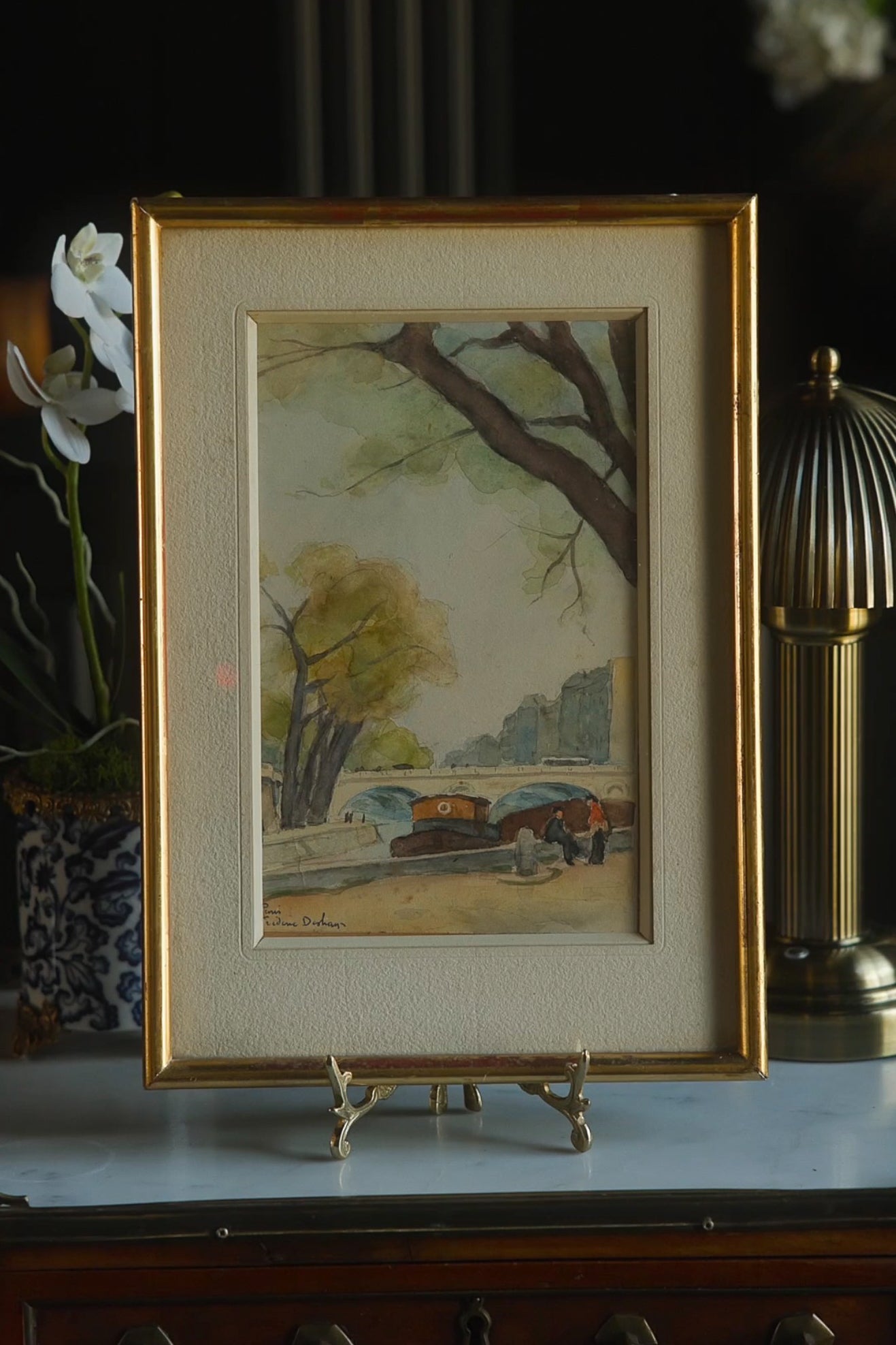 20th C. French Watercolor of the Seine, Paris - Signed
