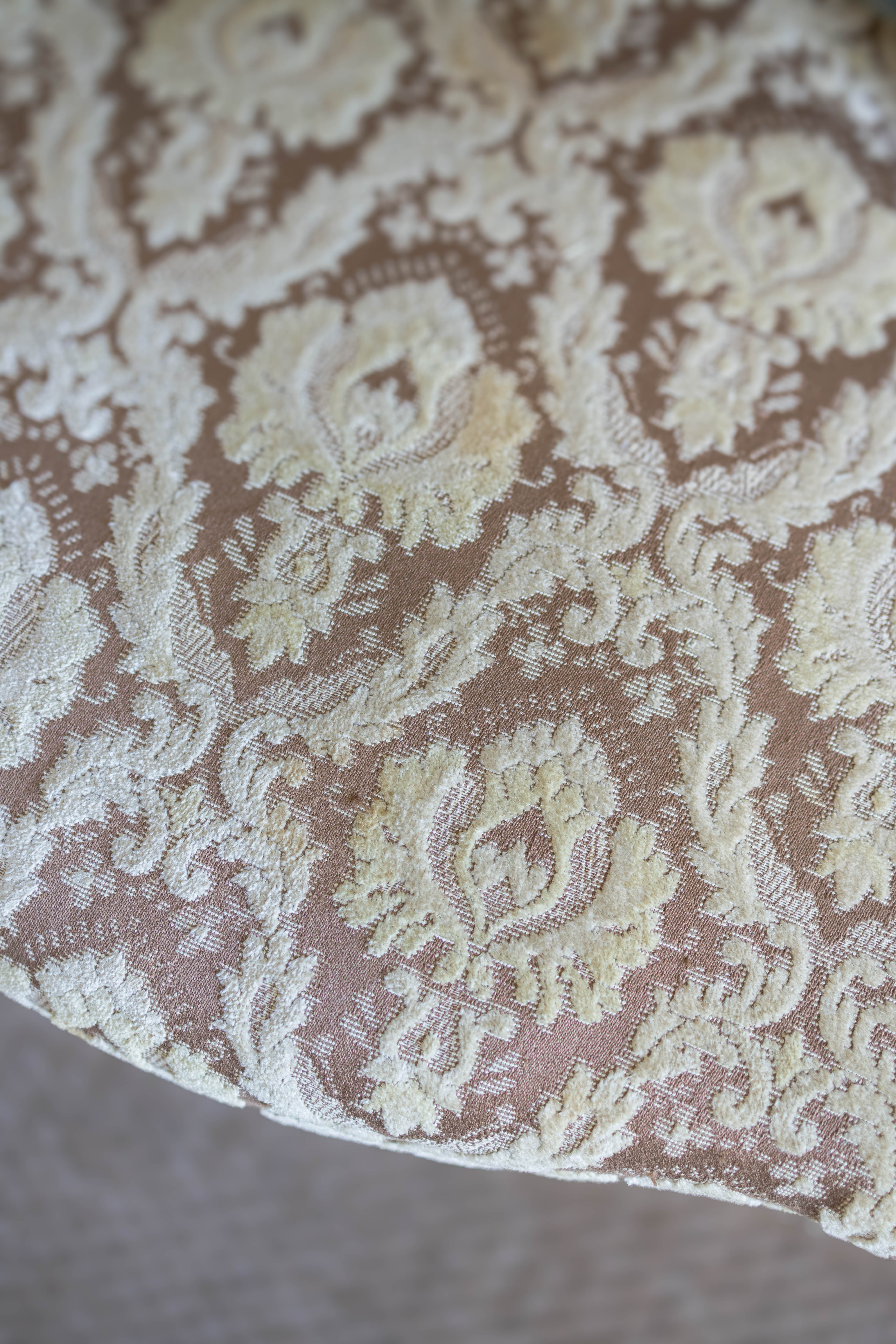 Set of Six Louis XVI-Style Painted Dining Chairs with Damask Upholstery