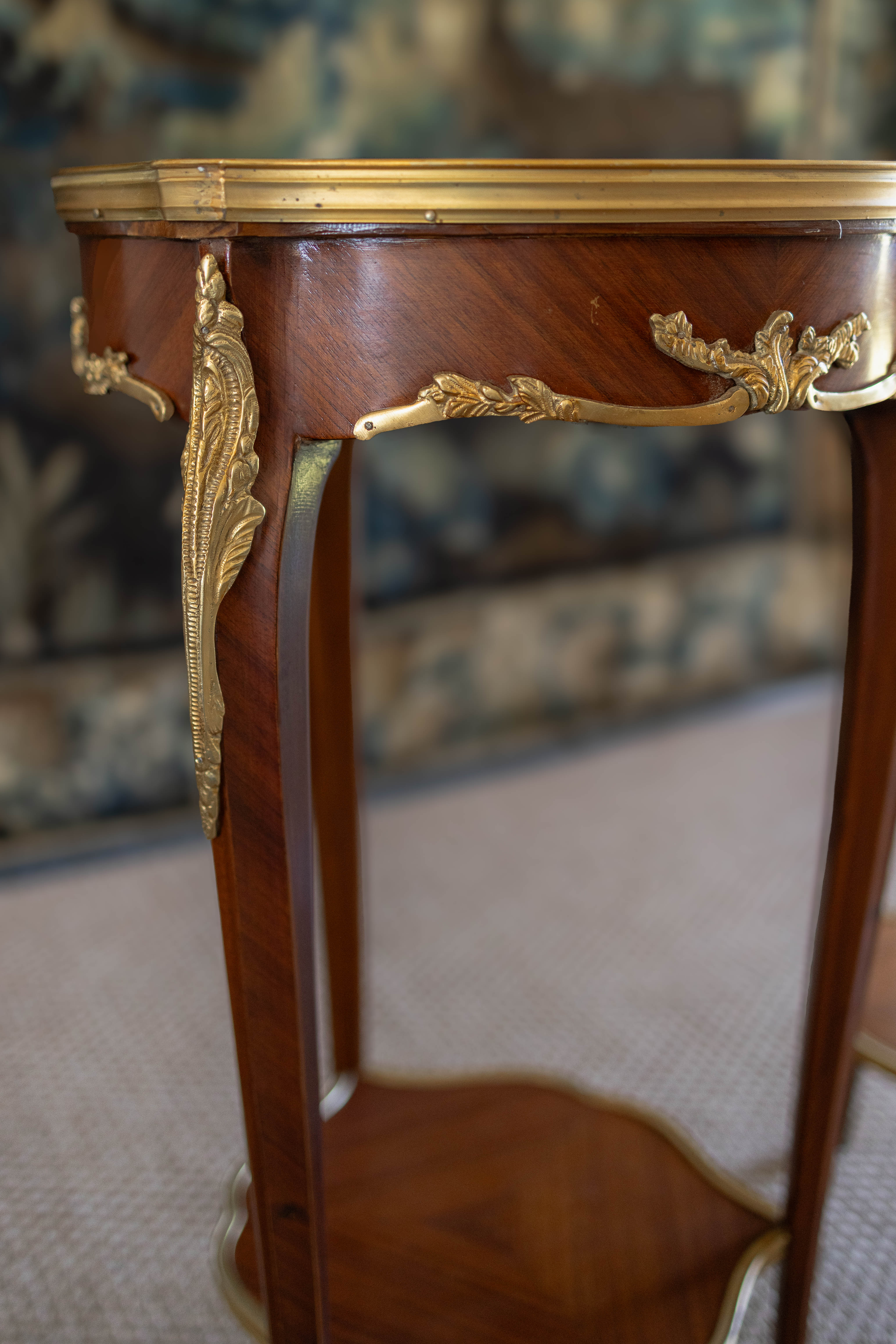 Pair of Louis XV–Style Ormolu-Mounted Marble-Top Pedestal Tables