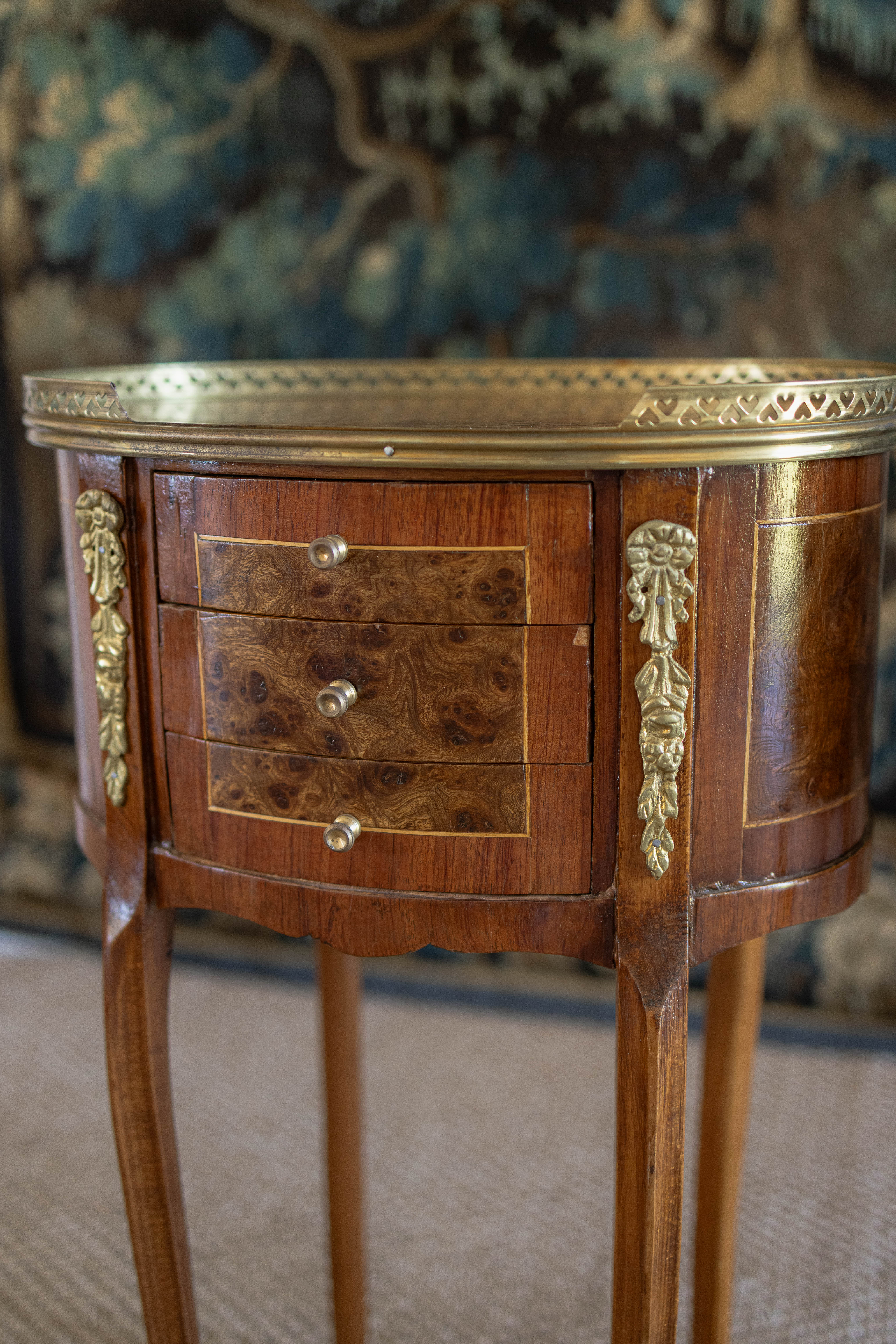 Pair of Louis XVI-Style French Marquetry Nightstands with Ormolu Mounts