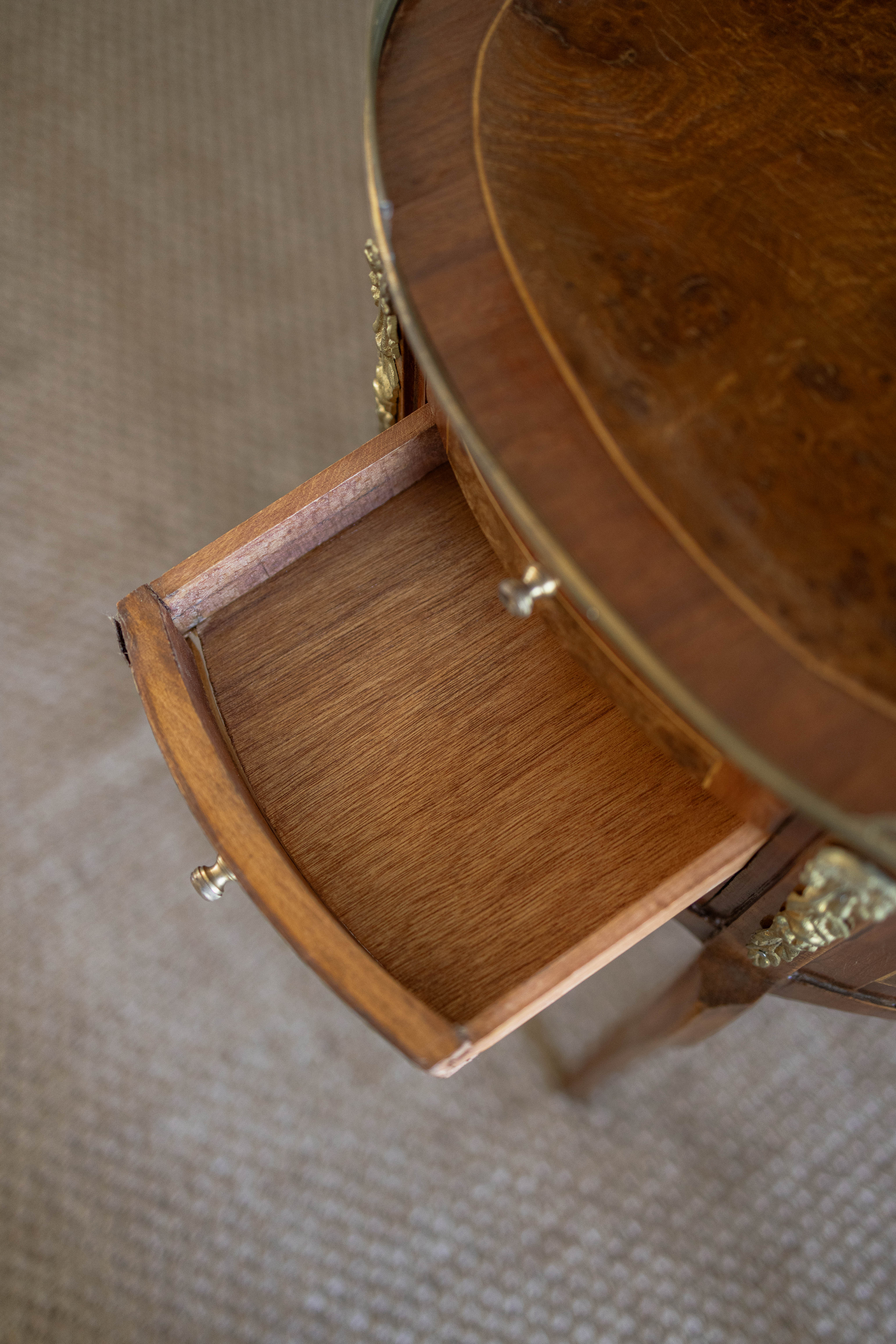 Pair of Louis XVI-Style French Marquetry Nightstands with Ormolu Mounts