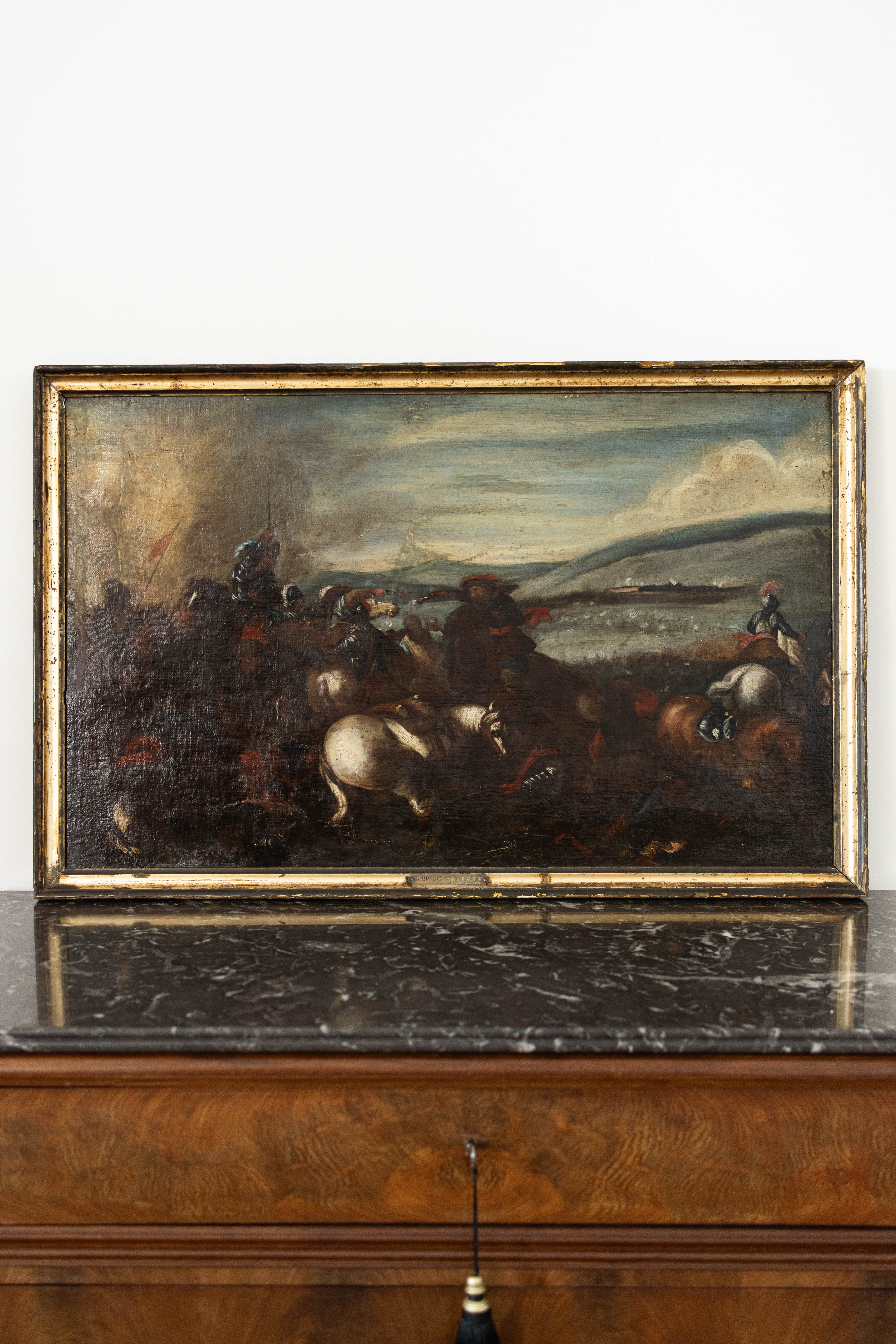 1700s Replica Oil Painting of "The Battle" by Wouwerman