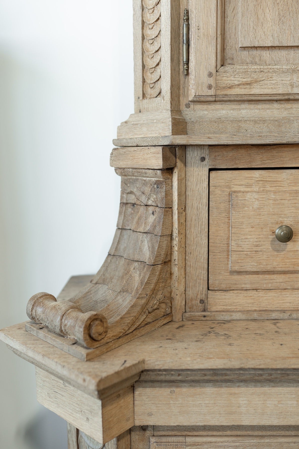19th C. French Henri II Style Buffet Deux Corps in Bleached Oak