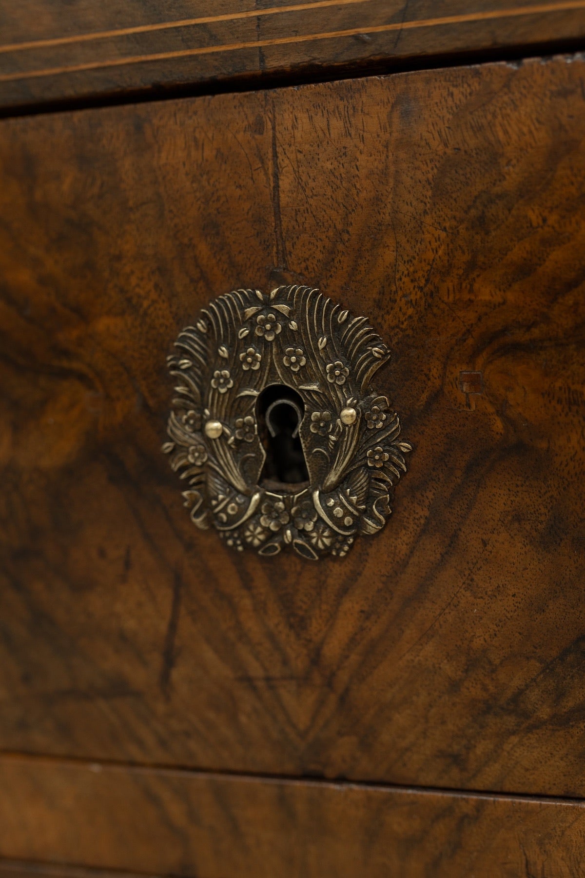 19th C. French Louis Phillipe Style Walnut Chest with Burl Veneer Drawer Fronts