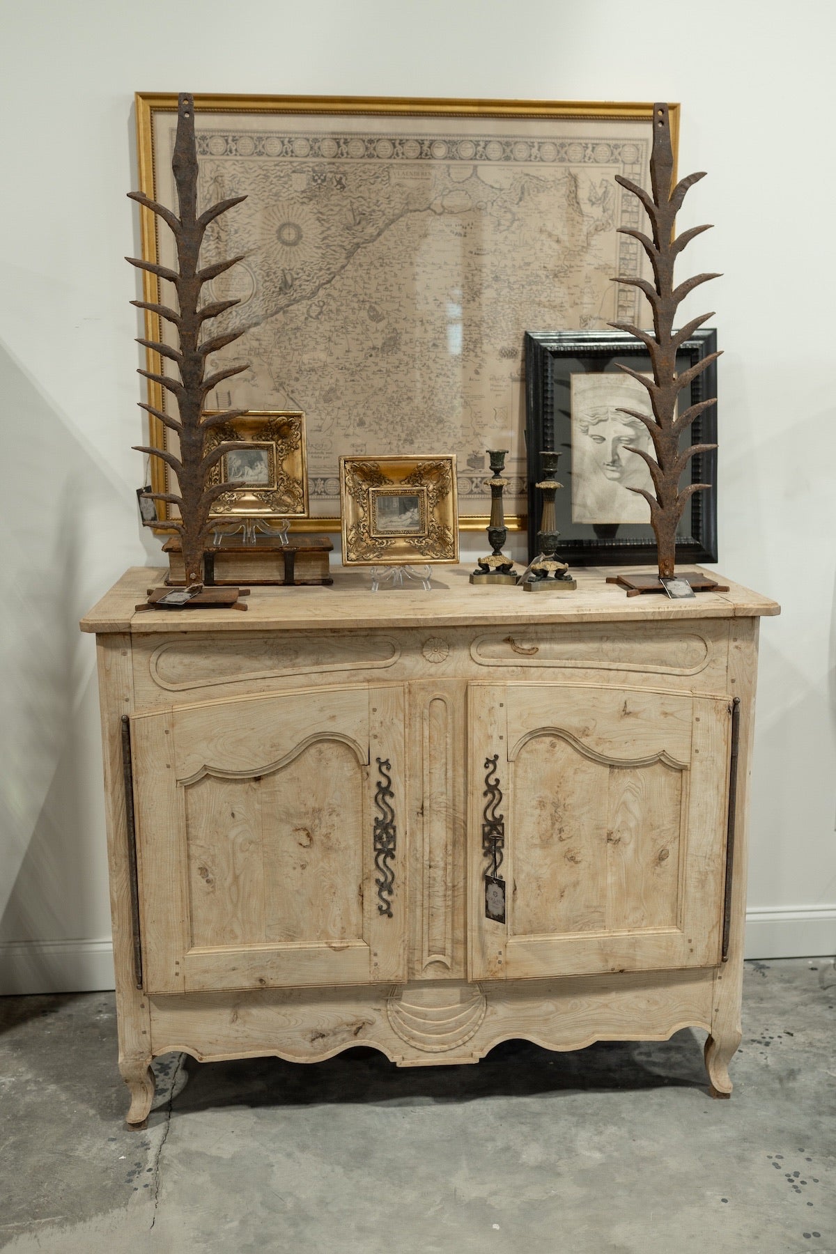 18th C. French Provincial Oak Buffet W. Hand Carved Doors & Iron Hardware