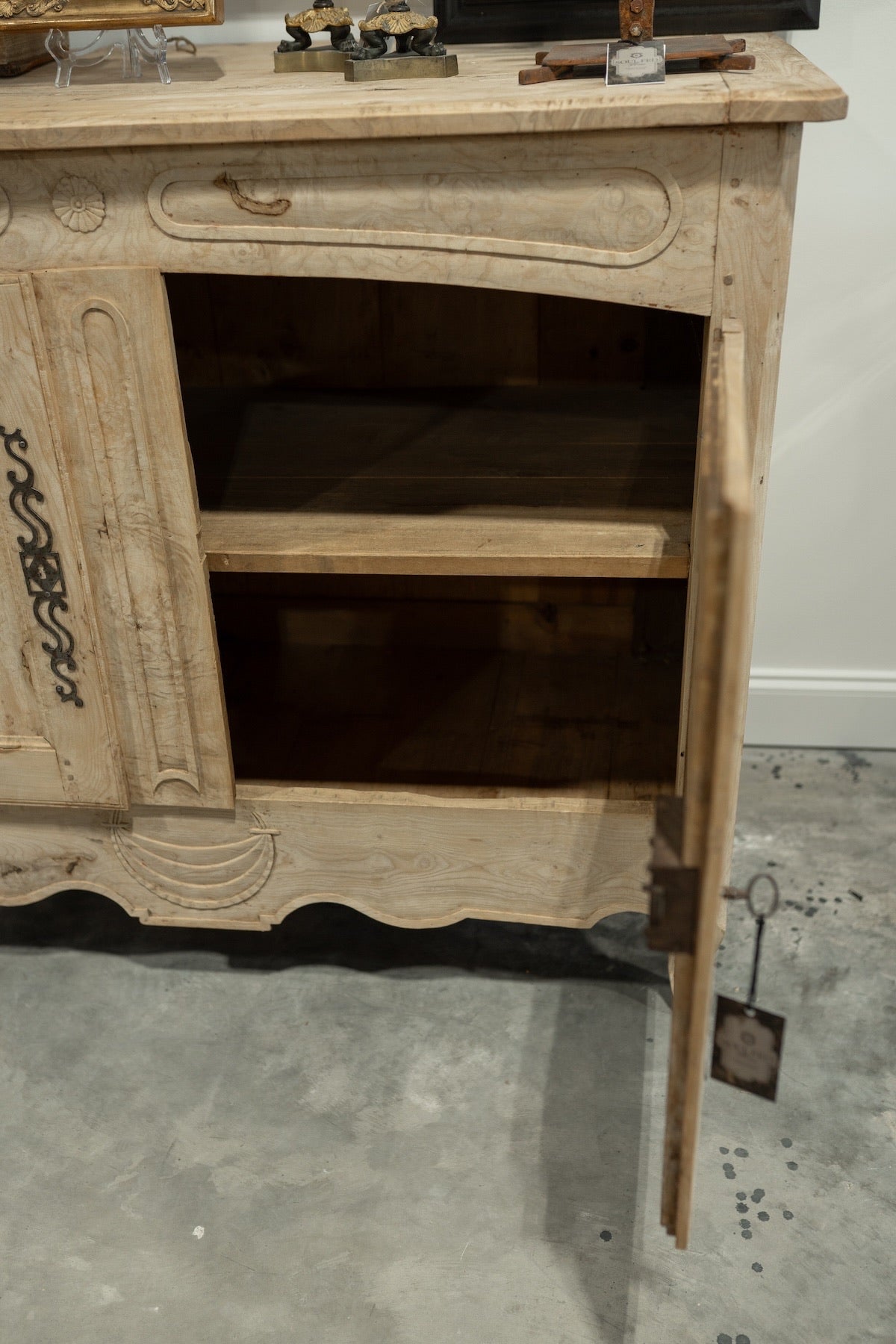 18th C. French Provincial Oak Buffet W. Hand Carved Doors & Iron Hardware