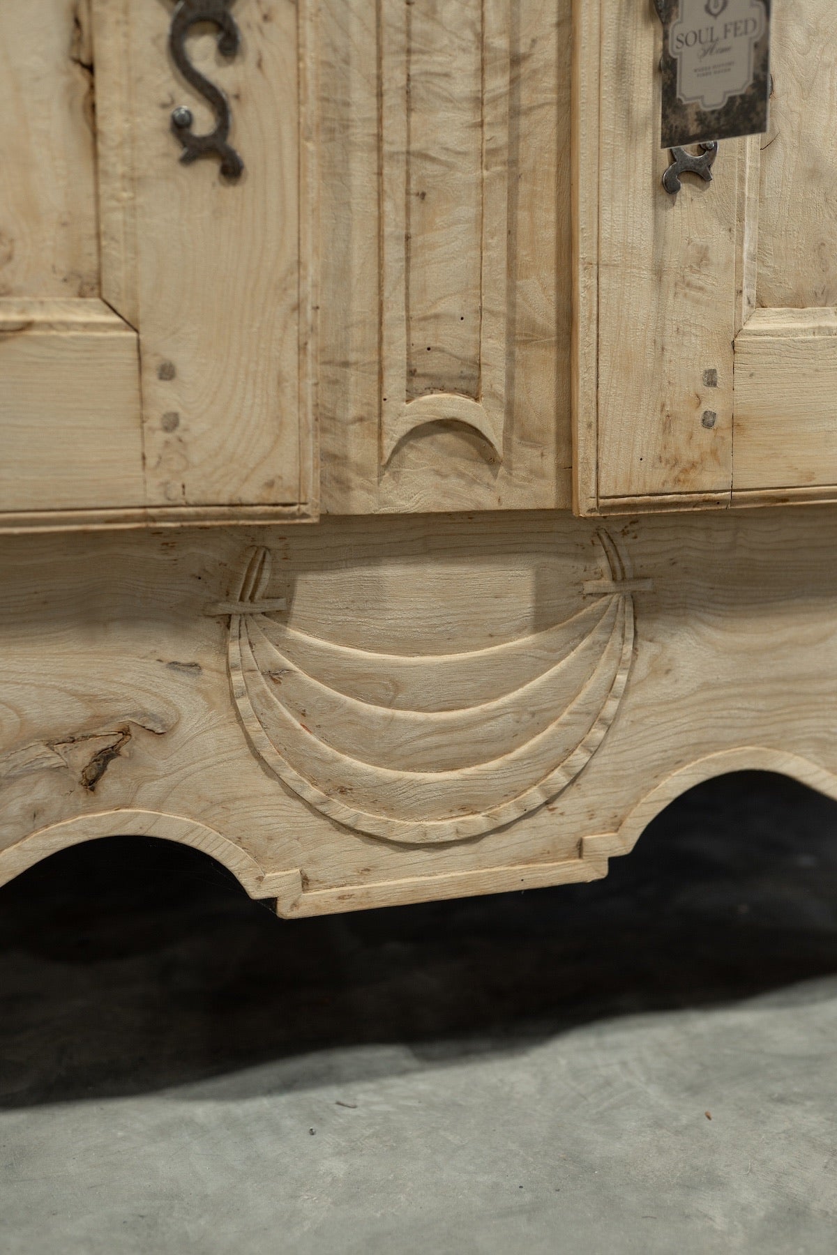 18th C. French Provincial Oak Buffet W. Hand Carved Doors & Iron Hardware