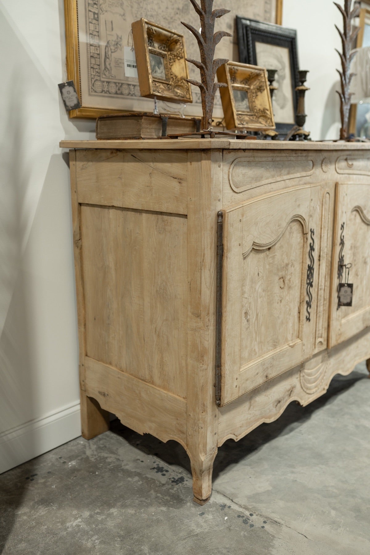 18th C. French Provincial Oak Buffet W. Hand Carved Doors & Iron Hardware