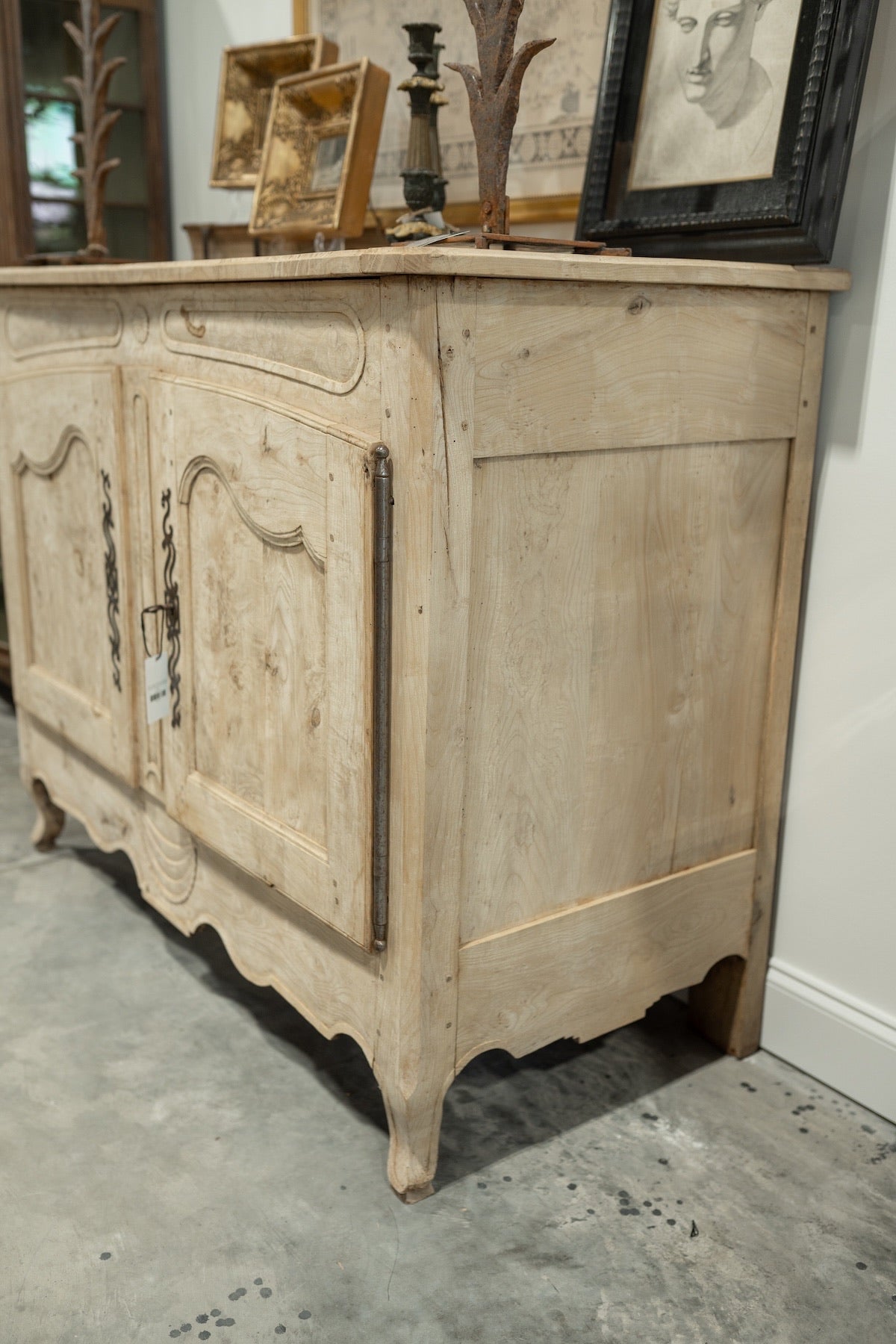 18th C. French Provincial Oak Buffet W. Hand Carved Doors & Iron Hardware