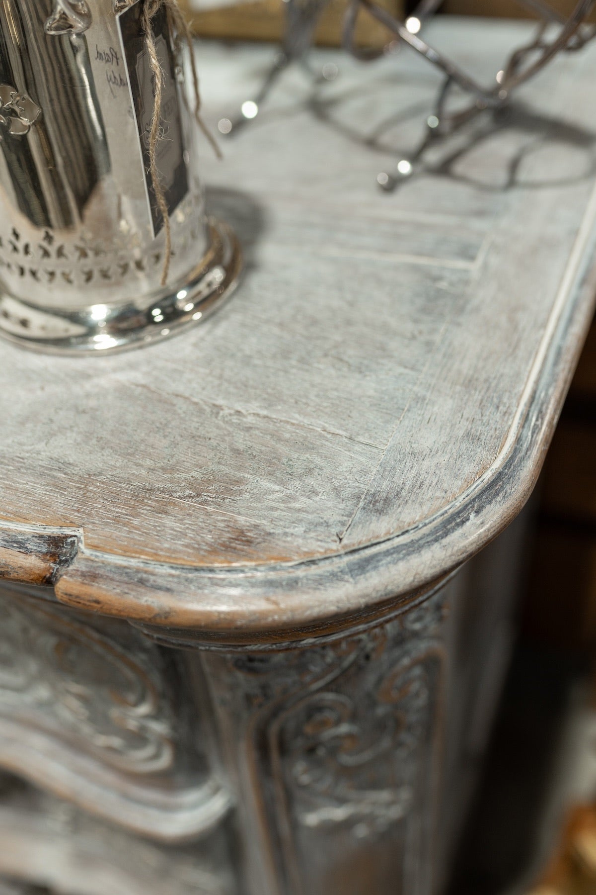 19th C. French Provincial Hand Carved Rococo Oak Painted Sideboard