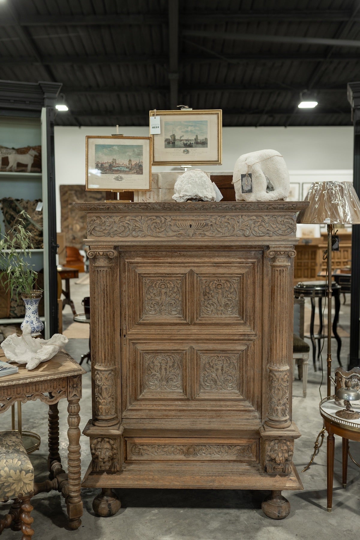 Late 19th C. French Renaissance Revival Bleached Oak Cabinet