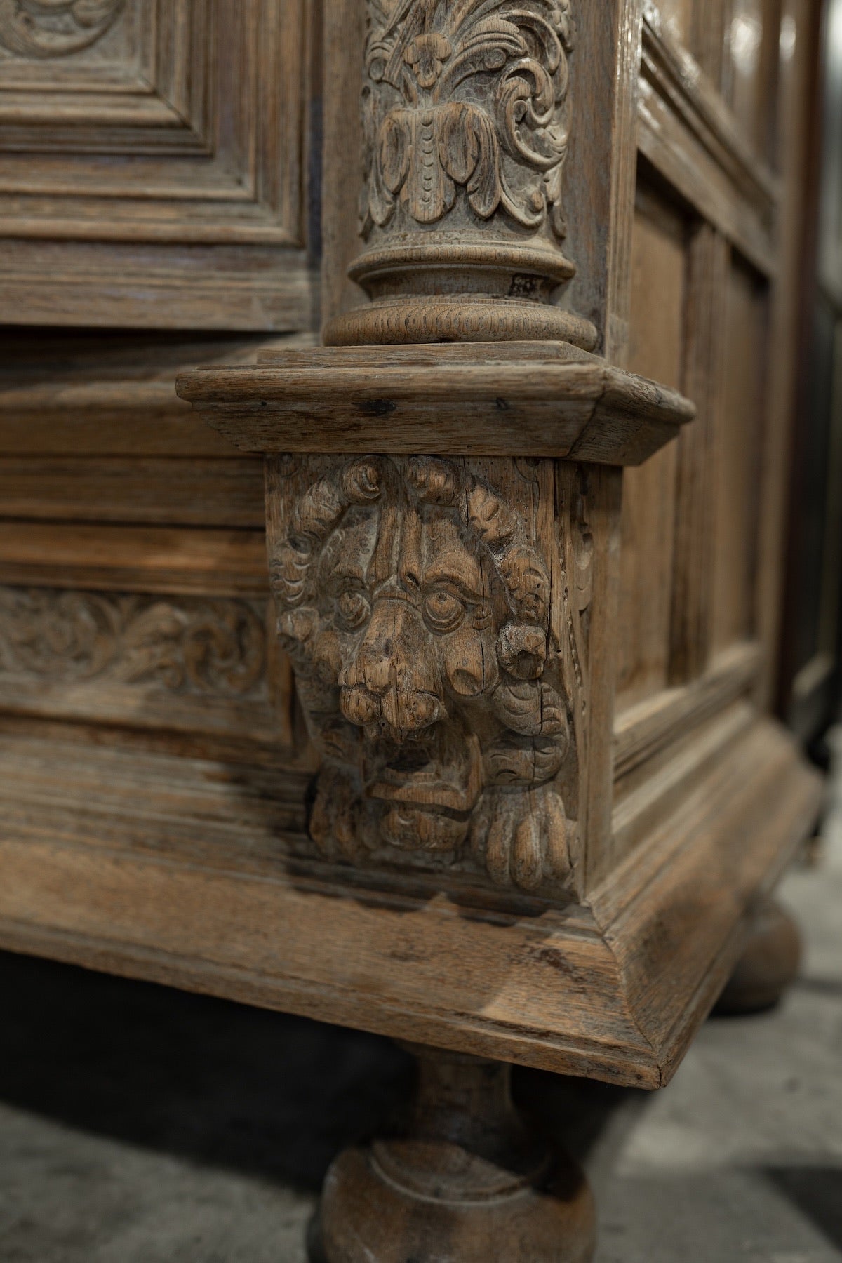 Late 19th C. French Renaissance Revival Bleached Oak Cabinet