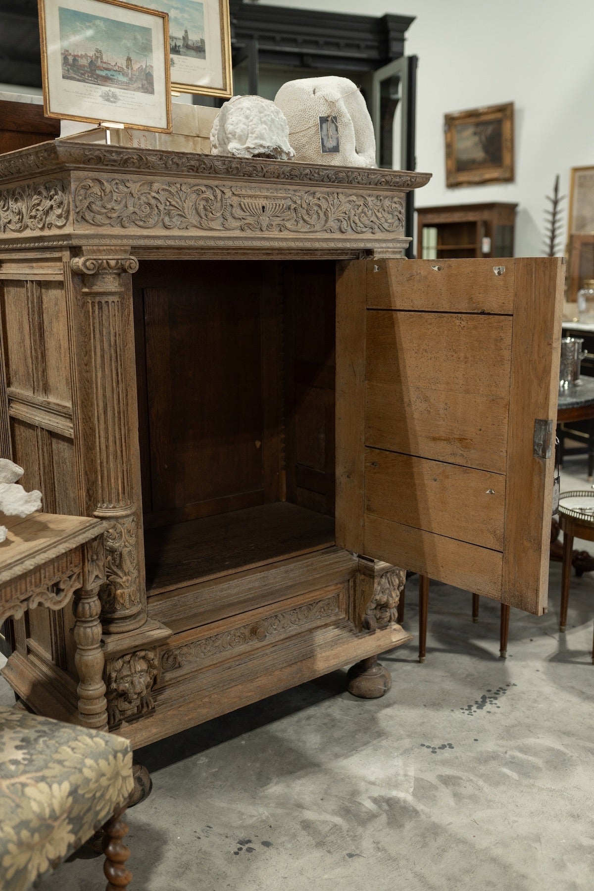 Late 19th C. French Renaissance Revival Bleached Oak Cabinet