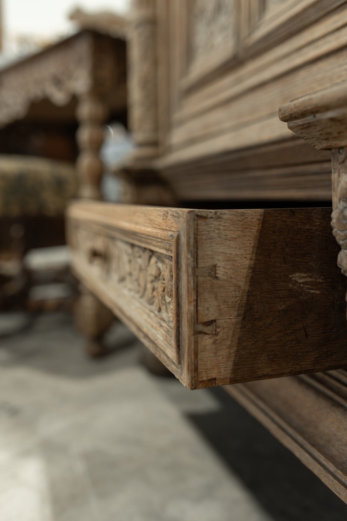 Late 19th C. French Renaissance Revival Bleached Oak Cabinet
