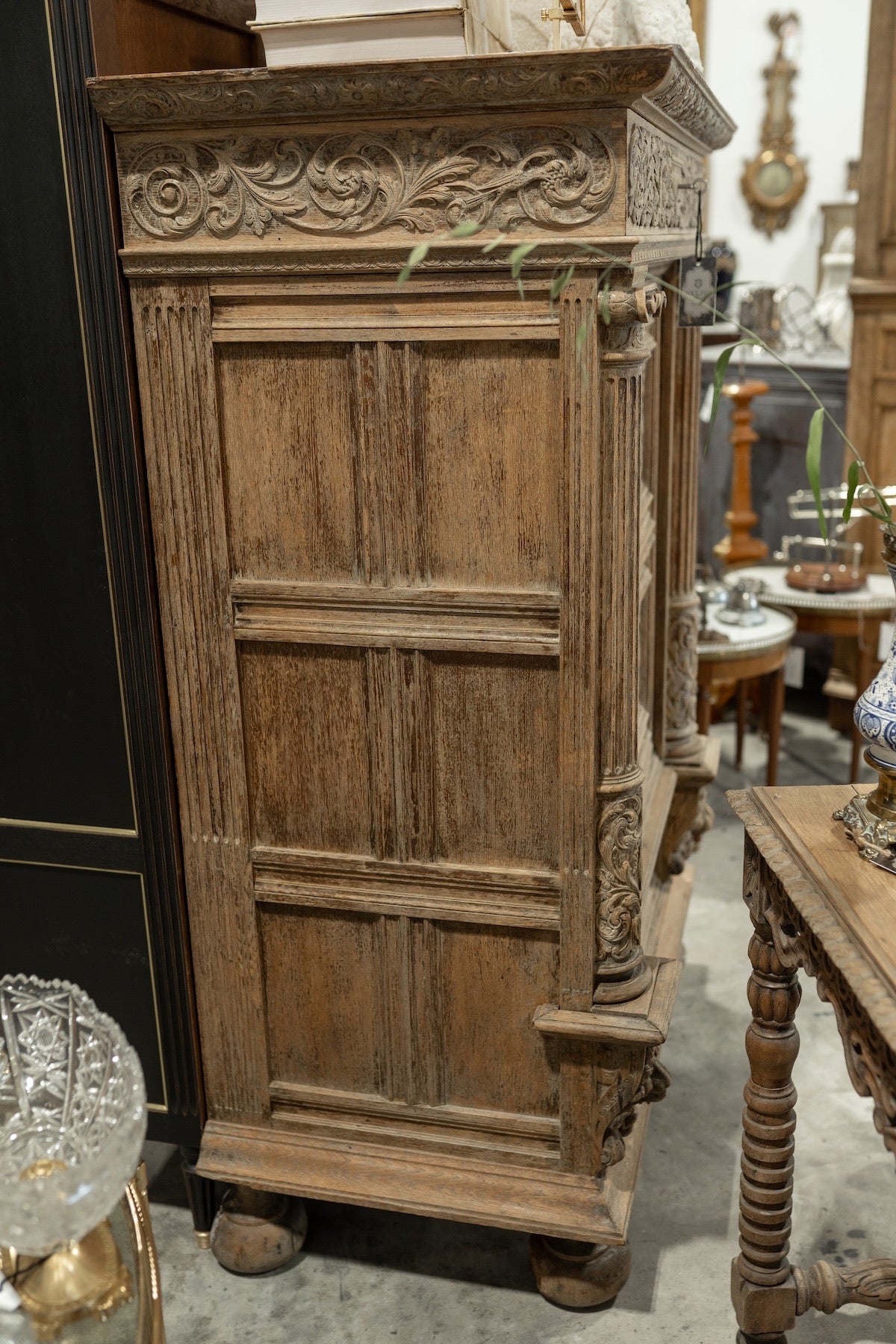Late 19th C. French Renaissance Revival Bleached Oak Cabinet