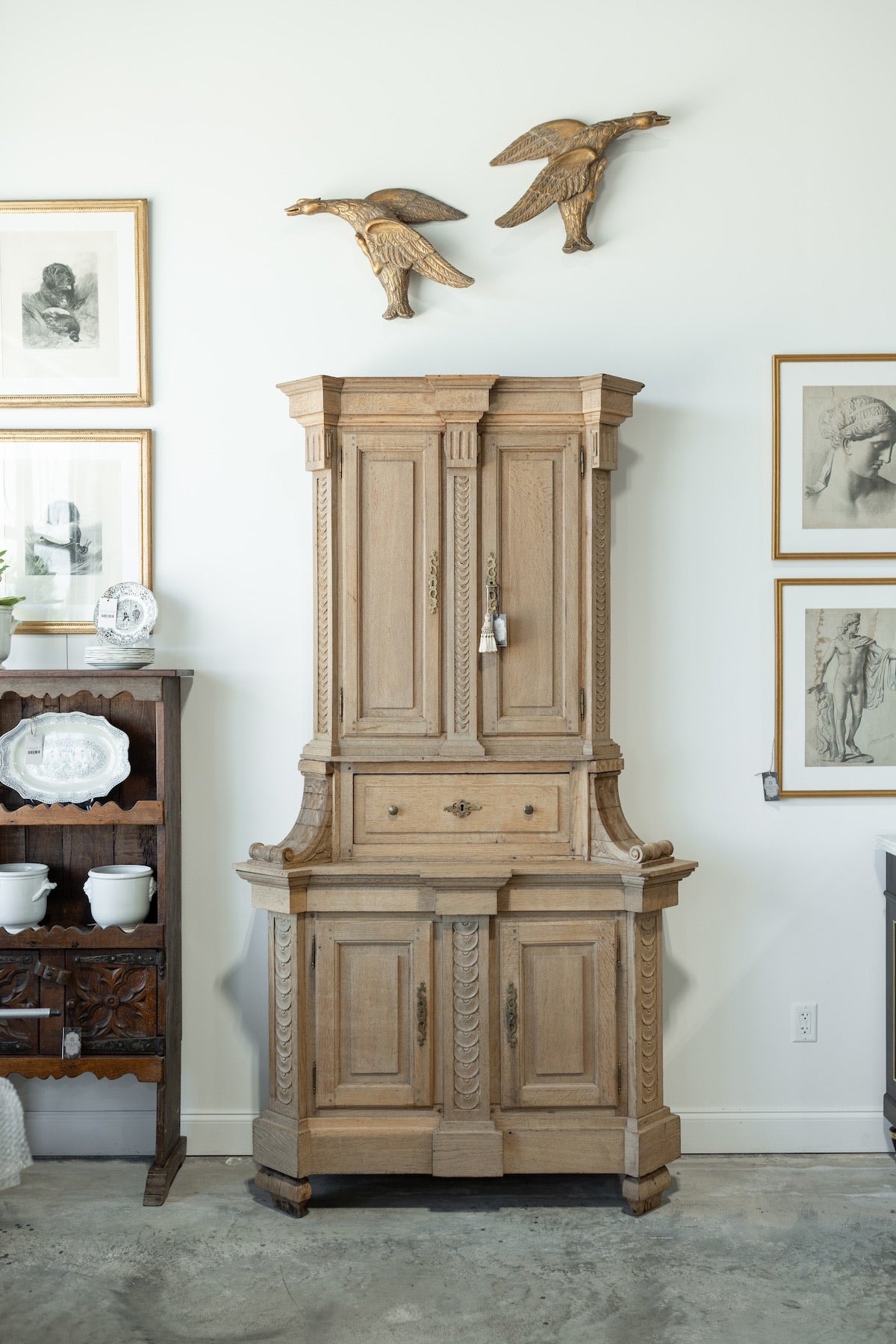 19th C. French Henri II Style Buffet Deux Corps in Bleached Oak