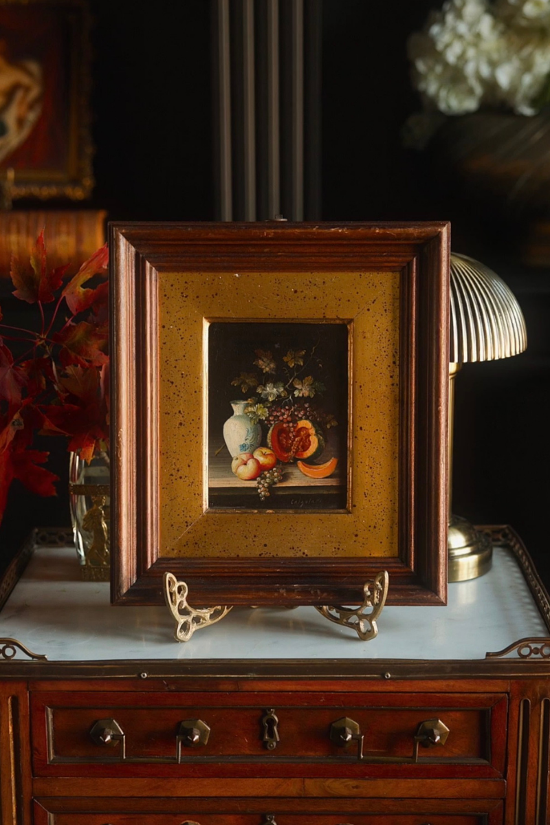 Harvest Still Life with Pumpkin & Grapes — Oil on Copper