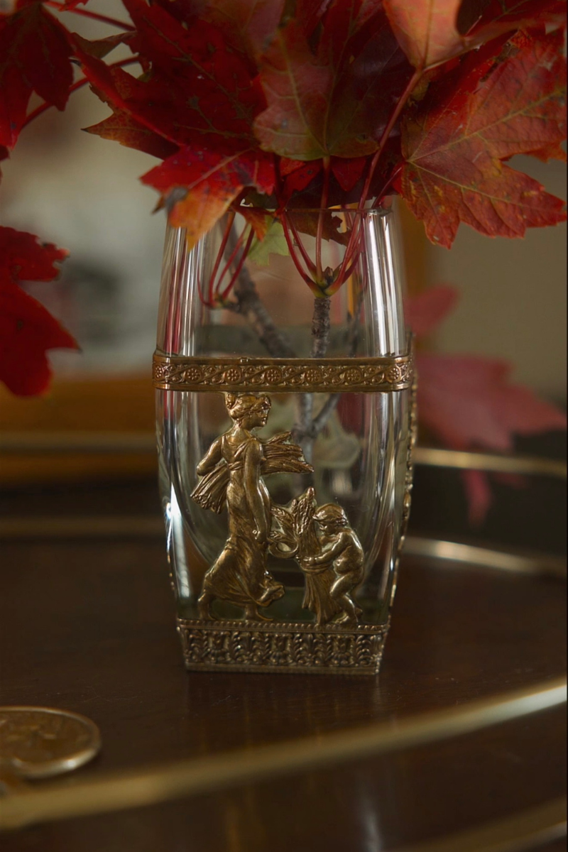 Crystal & Bronze Vase with Maiden and Cherub