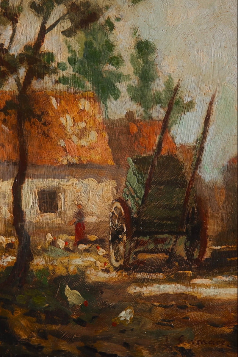 The Farmyard Cart — Signed Oil on Board