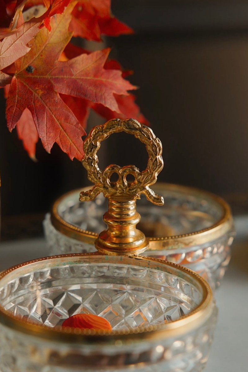 Italian Crystal & Brass Double Candy Dish