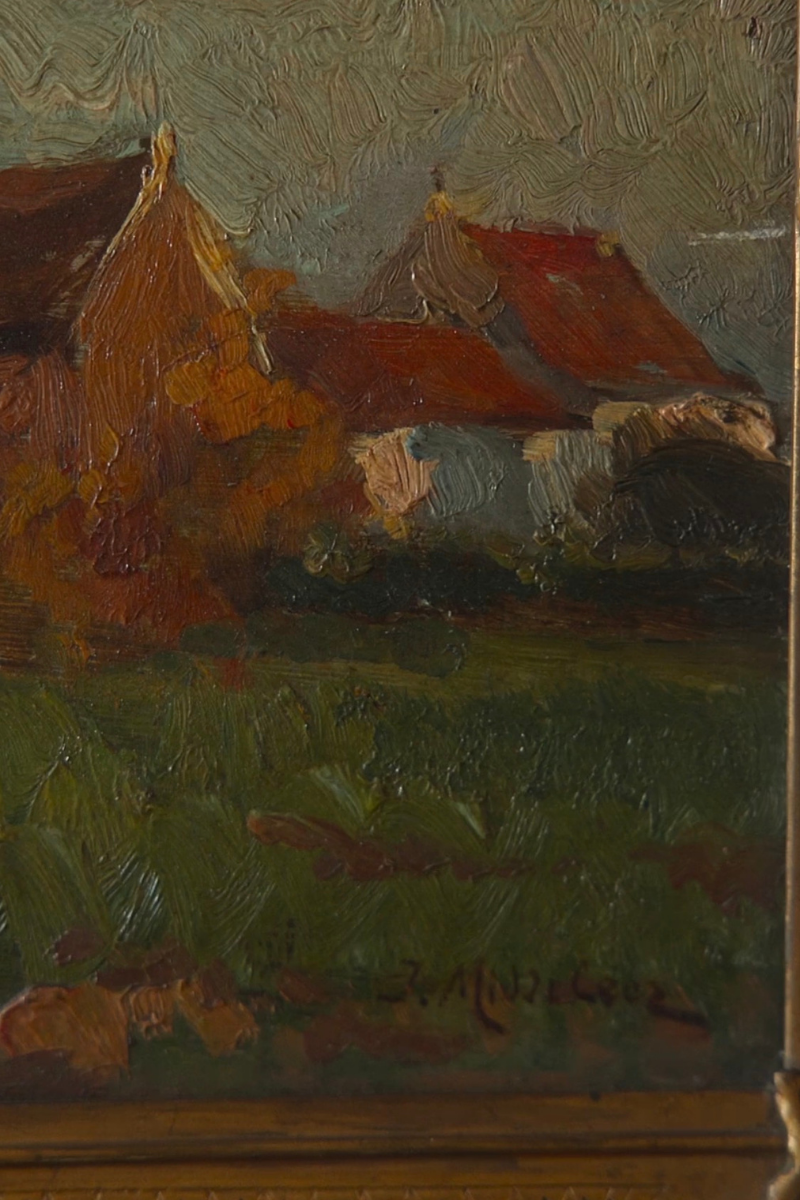 Autumn at the Farmstead — Signed Painting on Wood Board