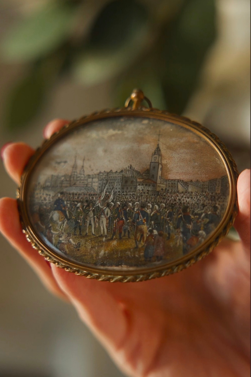 Military Gathering in a Town Square — Tortoiseshell-Backed Miniature
