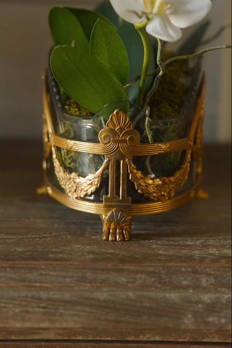 Crystal & Brass Jardinière with Ribbon Swags