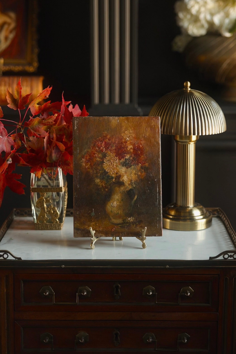 Autumn Blooms in a Pitcher — Floral Painting on Wood Board