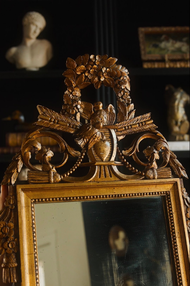 French Giltwood Bridal Mirror with Lovebirds
