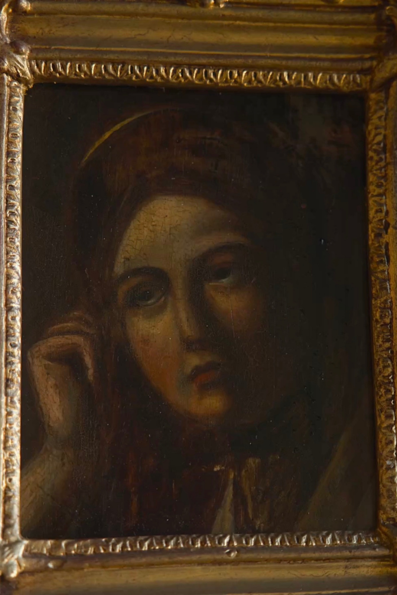 The Contemplative Woman — Oil on Wood in an Ornate Gilt Frame