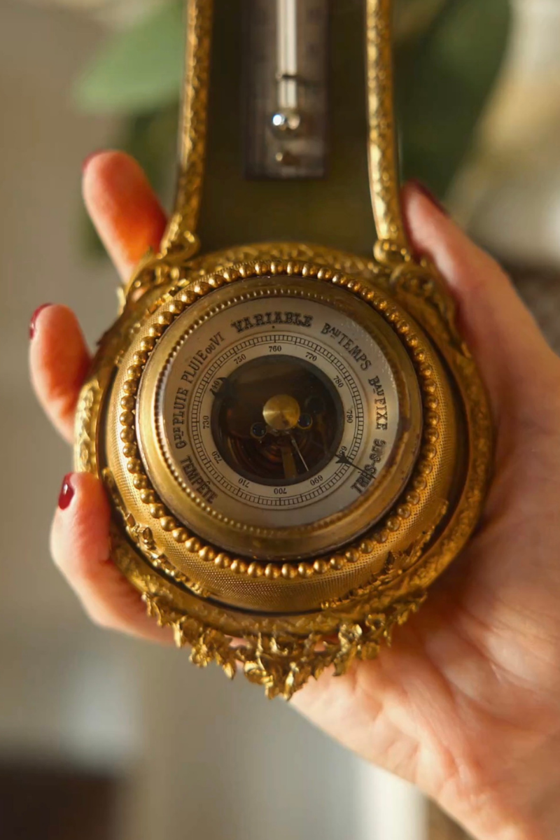 French Onyx & Bronze Barometer with Thermometer