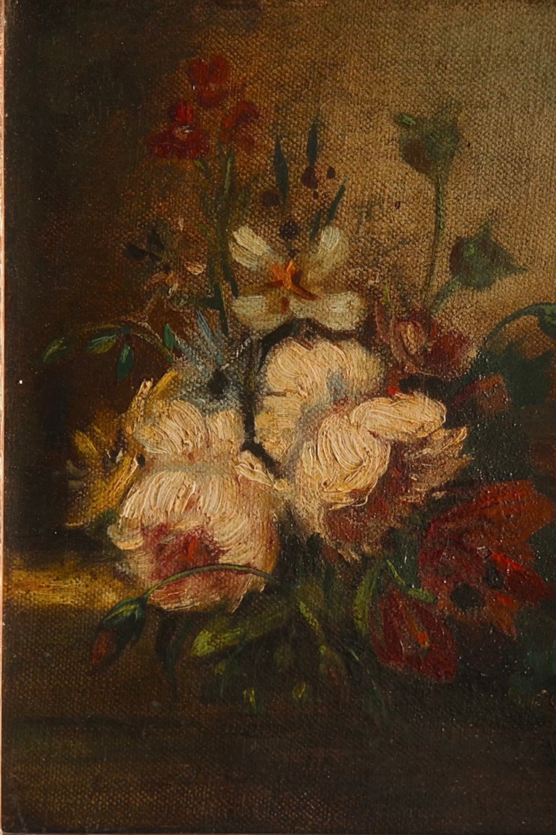 Gathered Blooms — Antique Floral Oil on Canvas