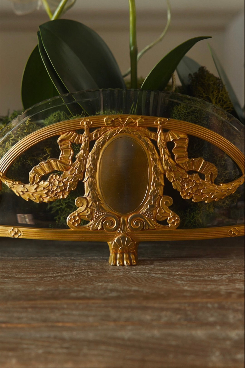 Crystal & Brass Jardinière with Ribbon Swags