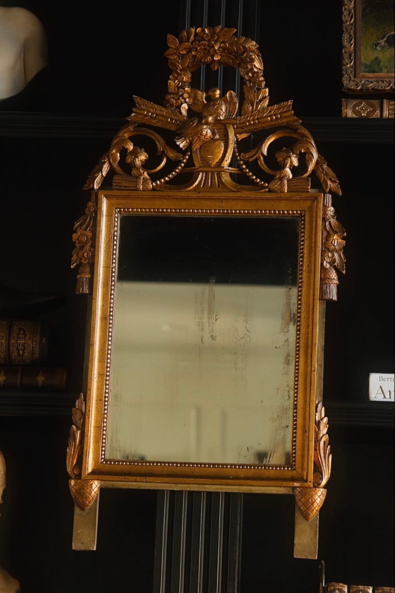 French Giltwood Bridal Mirror with Lovebirds