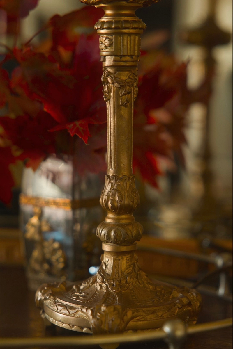 Louis XVI–Style Bronze Table Lamp with Pleated Silk Shade