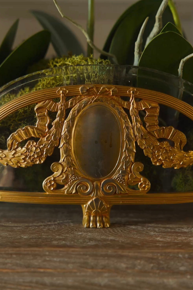 Crystal & Brass Jardinière with Ribbon Swags