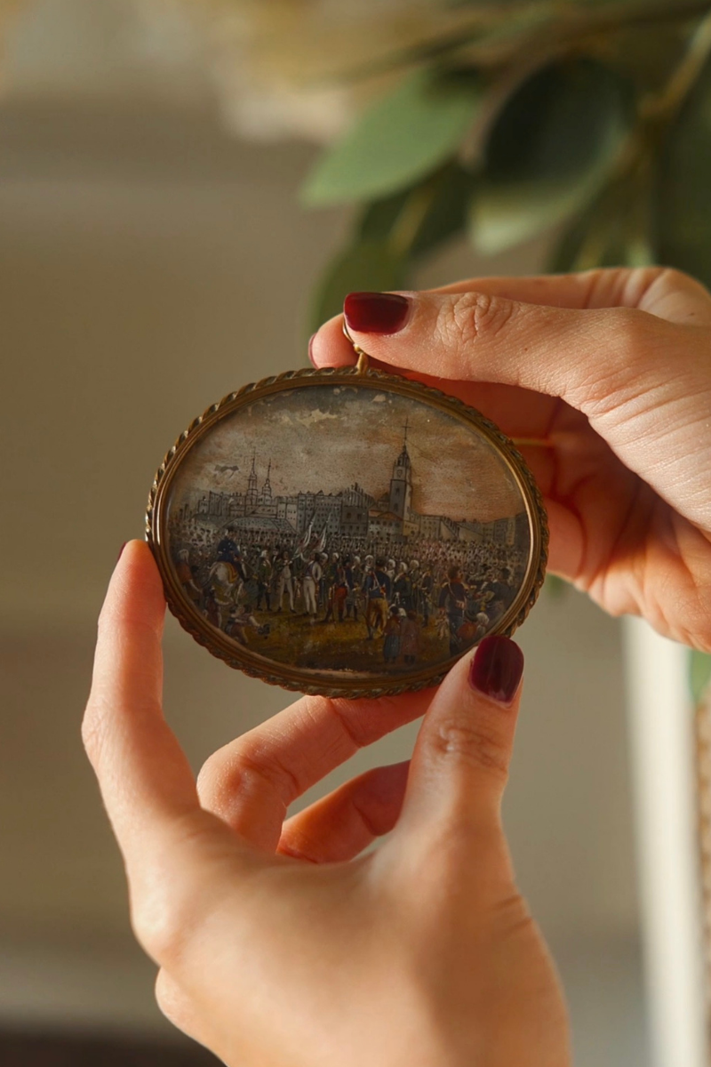 Military Gathering in a Town Square — Tortoiseshell-Backed Miniature