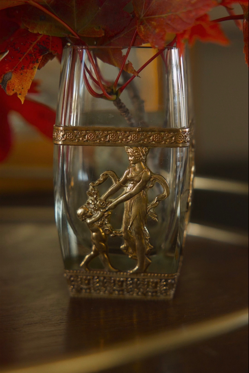 Crystal & Bronze Vase with Maiden and Cherub