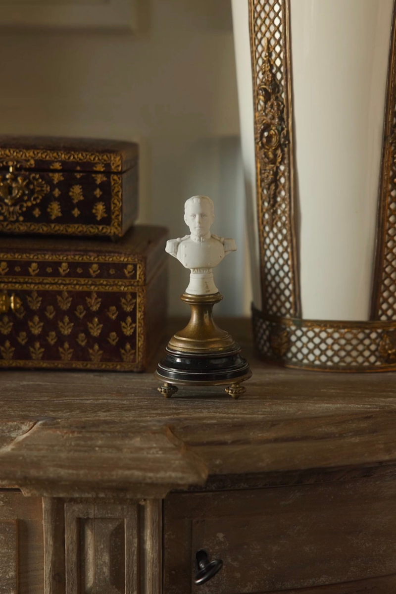 Miniature Porcelain Bust of Albert on a Wood & Bronze Pedestal