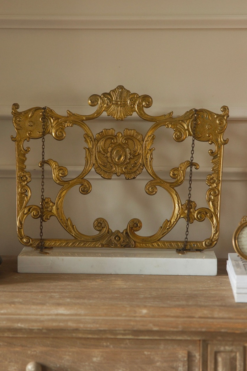 19th Century French Louis XV Style Brass Book Stand on Marble Base