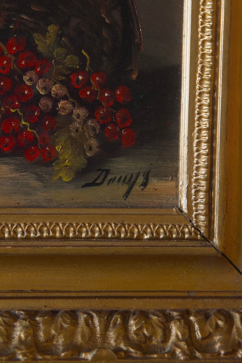 19th-Century Still Life of Currants & Plums, Oil on Wood Panel — European School