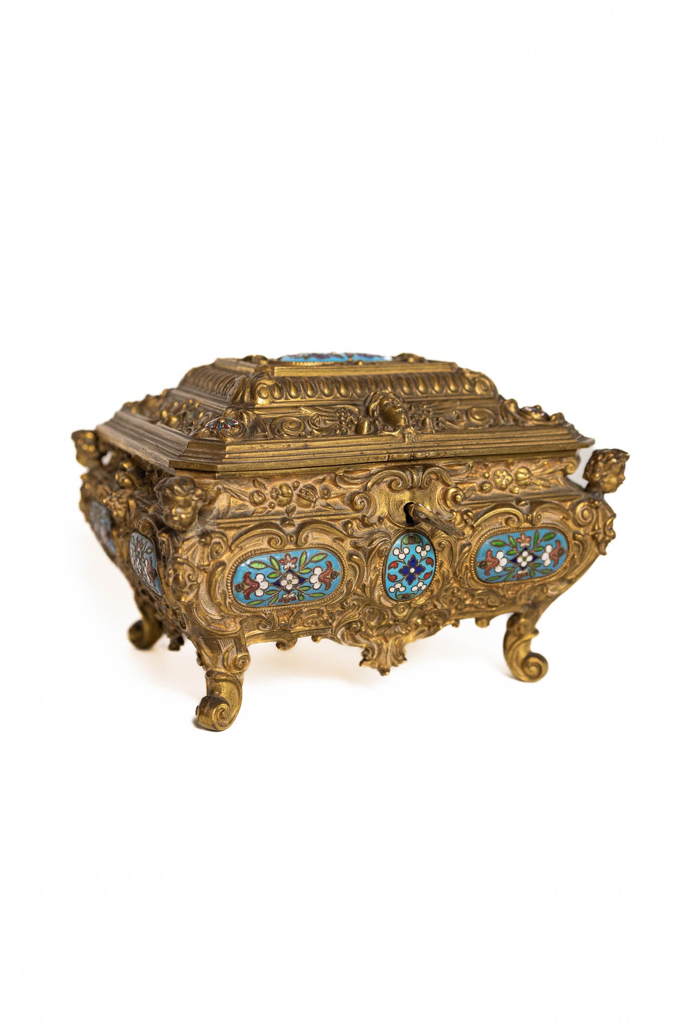 Napoleon III Gilded Bronze & Cloisonné Jewelry Casket